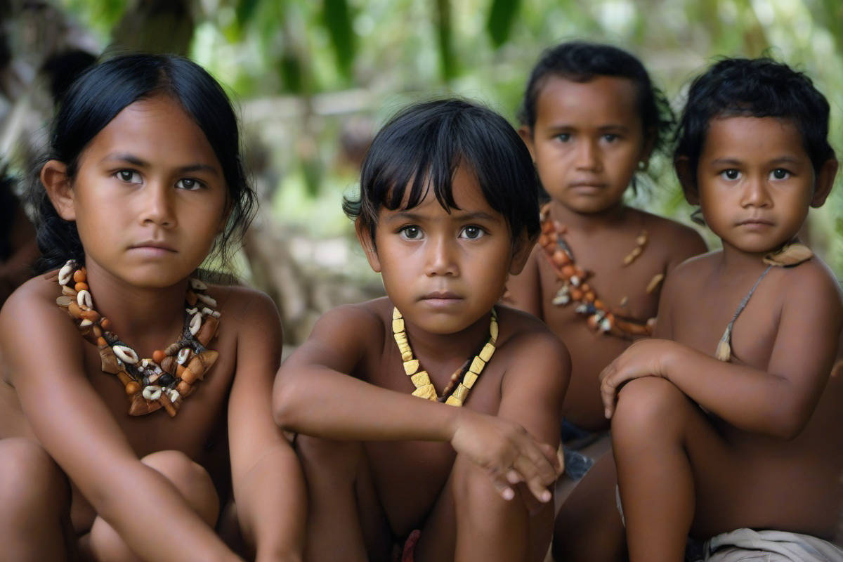 Nauruan people in traditional community setting