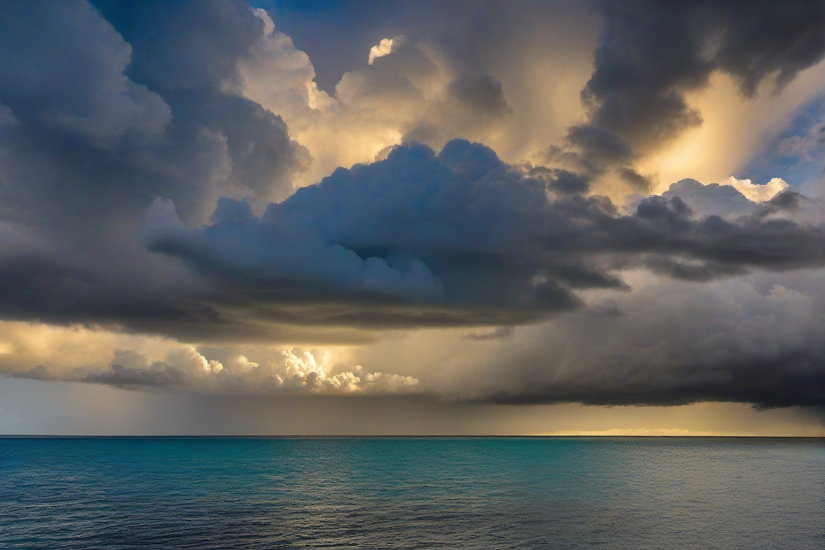 Dramatic tropical storm clouds over Pacific Ocean near Nauru